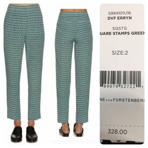 NWT! DVF Erryn Square Stamps Green Printed Pants